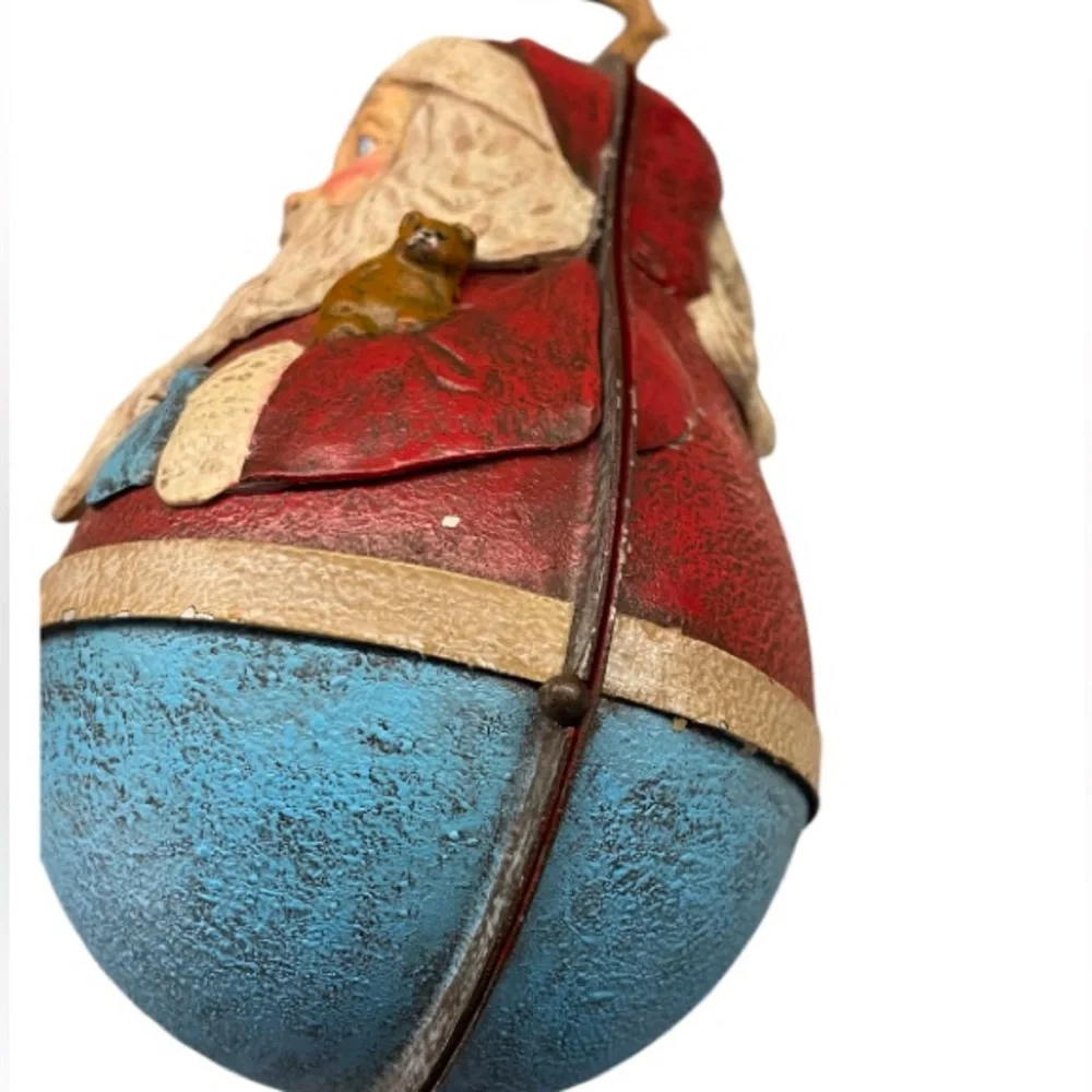 One of a kind Vintage‎ Rolly Poly Metal hinged Santa Ornament